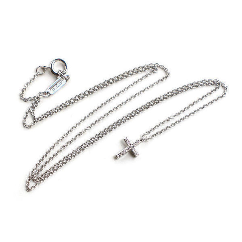 Tiffany Metro Cross Mini Necklace Diamond K18 White Gold - Picture 5 of 8